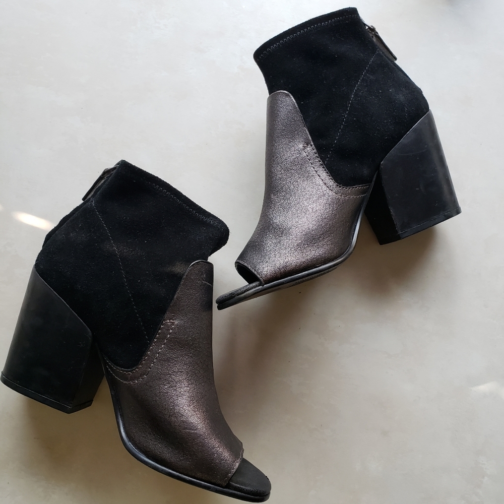 Naked Feet | Beta Black Bronze Open Toe Booties 7